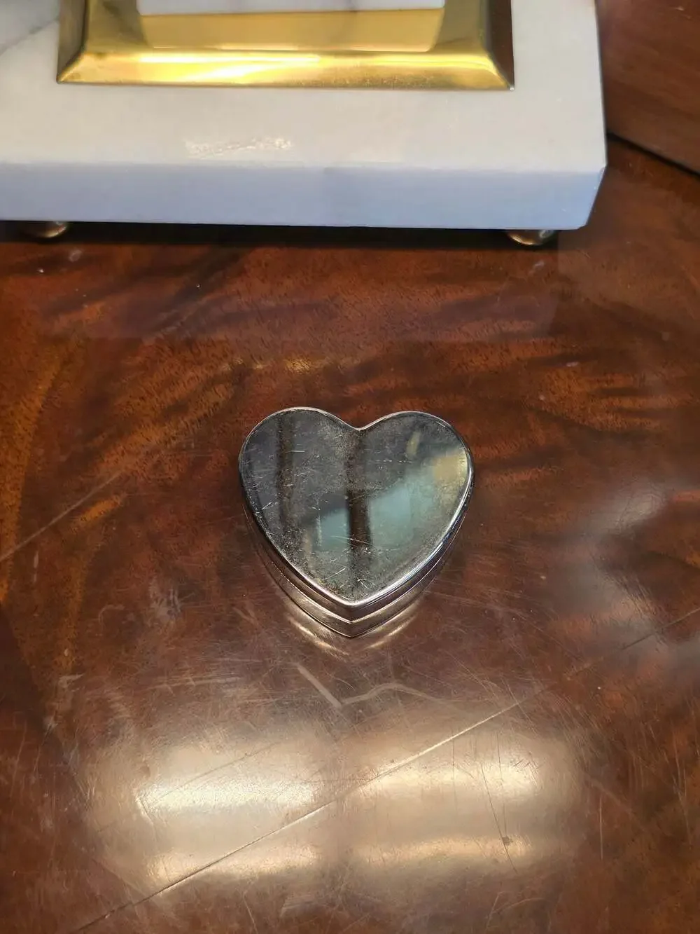 Vintage Silver-Tone Metal Heart-Shaped Trinket Box